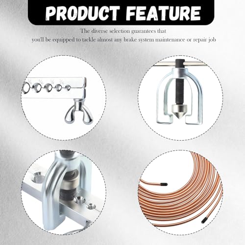 25Ft 3/16 Brake Line Kit,Single & Double Brake Line Flaring Tool Kit with 16 Fittings,5 Adapters,Tube Cutter,Brakes Lines Repair Kits for Fuel System & Hydraulic Brakes System