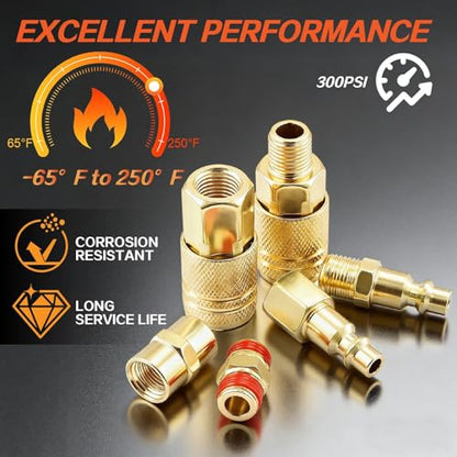 TuoLauthon Air Coupler & Plug Kit, 22 Pcs 1/4" NPT Quick Connect Air Fittings Set, with 360° Swivel Universal Joint, I/M Type Pneumatic Tool Compressor Accessories