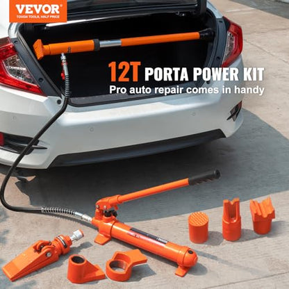 VEVOR Porta Power Kit, 12 Ton Load, Portable Hydraulic Jack with 4.6 ft Extended Oil Hose, Long Handle Design, Auto Body Frame Repair Kit with Portable Storage Case for Car Repair, Truck, Farm