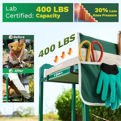 Saker Garden Kneeler and Seat Foldable Gardening Stool with Extendable Legs & Thickened Pad, Tool/Storage Bag, Heavy Duty 400lbs Support for Elderly, Gardening, Outdoor Use - size: Luxury version