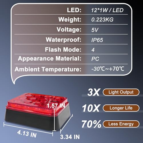 2PCS Magnetic Red Strobe Lights, Emergency Flashing Hazard Lights for Trucks Cars Vehicles, Safety Caution Beacon Rechargeable Battery Powered Wireless Warning 12 Led Light - color: Red
