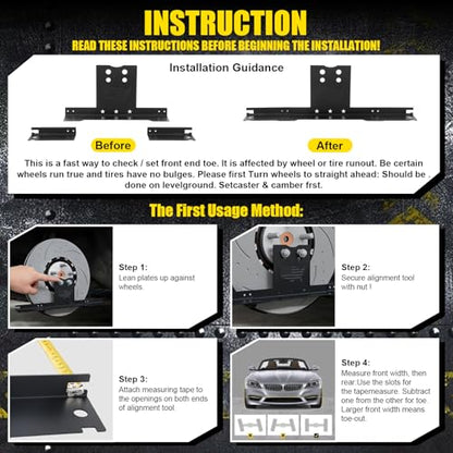 Tallew Wheel Alignment Tool Kit with Imperial Tape Measure, Heavy Duty Toe Alignment Plates, Stainless Steel Automotive Tool Kit Without Removing Calipers for Most Cars, Trucks and Suvs
