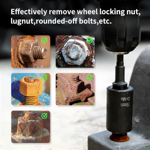 Greywolf 5 pcs Wheel Nut Removal Tool Set, 1/2 Inch Impact Torque Socket Set and Bolt Extractor Set, Wheel Lock Removal Kit, Torque Socket Set for Damaged, Frozen, Rusted Round Bolts, Metric 17-22mm - size: 5 pcs