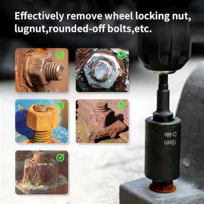 Greywolf 5 pcs Wheel Nut Removal Tool Set, 1/2 Inch Impact Torque Socket Set and Bolt Extractor Set, Wheel Lock Removal Kit, Torque Socket Set for Damaged, Frozen, Rusted Round Bolts, Metric 17-22mm - size: 5 pcs