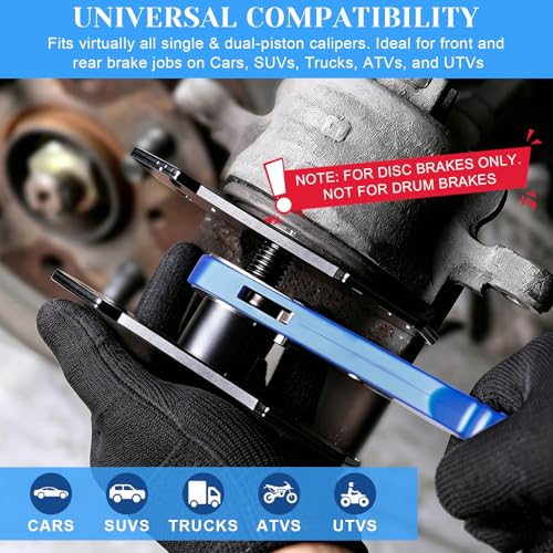 Ratcheting Brake Caliper Compression Tool 360° Swing Handle for Easy Piston | Brake Caliper Tool Set with Adapter Plates. Fast & Easy Piston Retraction for Car and Light Truck Brake Pad Replacement