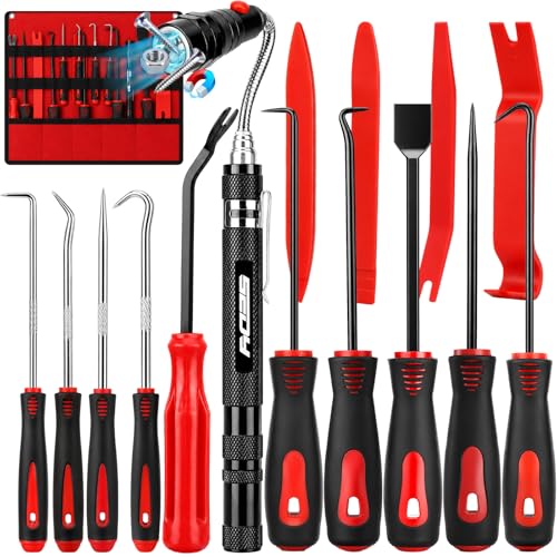 15PCS Pick and Hook Tool Set with Magnetic Pickup Tool, Trim Removal Tools, Fastener Remover and Storage Bag, Precision Hook and Pick Set for O-Ring, Gasket, Seal, Hose Removal and Automotive Repair - color: 15PCS Pick & Trim Removal Kit