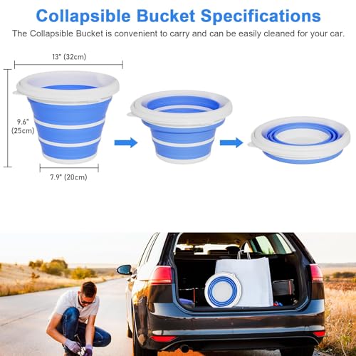 Collapsible Car Wash Bucket with Microfiber Mitt, 10L (2.6 Gallon) Portable Water Bucket with Handle for Car Wash Household Cleaning, Multiuse Collapsible Water Bucket and Car wash mitt - Blue - color: Blue