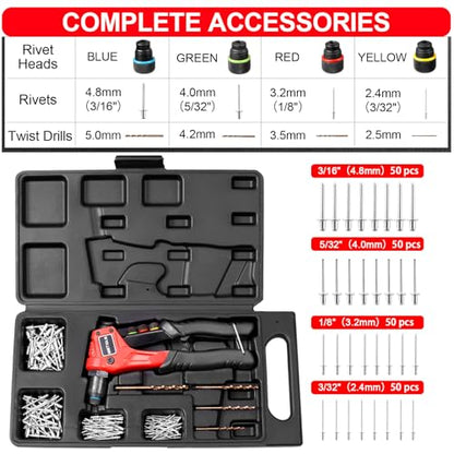 WETOLS Pop Rivet Gun Kit with 200 Blind Rivets,Upgraded Pop Rivet Tool Kit | Manual Single Hand Riveter with 4 Tool-Free Interchangeable Rivet Heads, 4 Drill Bits and Sturdy BMC Carrying Case - size: Regular Rivet Gun