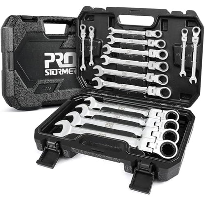 Prostormer 14-Piece SAE Flex-Head Ratcheting Wrench Set | 1/4" to 1", 72-Tooth Ratchet Gear, Cr-V Steel Constructed, Storage Case Included - style: 14-Piece SAE