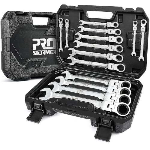 Prostormer 14-Piece SAE Flex-Head Ratcheting Wrench Set | 1/4" to 1", 72-Tooth Ratchet Gear, Cr-V Steel Constructed, Portable Tool Box Included - style: 14-Piece SAE