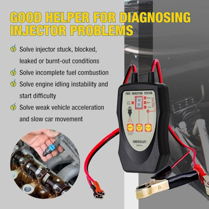 ALLOSUN Fuel Injector Tester Upgraded 8 Pulse Modes DIY Cleaning Tools Kit Automotive 12V Fuel System Diagnostic Detector