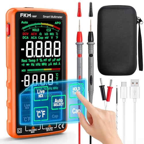 FKM Rechargeable Digital Multimeter Tester,Voltmeter w/ 5″ Touch Screen | Auto-Ranging,6000 Counts,High Accuracy,Smart Electrical Tester for AC/DC Current/Voltage,NCV,Ohm,Capacitance,Resistance,Temp - style: Digital Multimeter（5″ Backlit Color Touch Scree