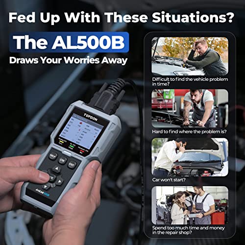 TOPDON AL500B OBD2 Scanner, Battery Tester, 2 in 1 Code Reader | Full OBDII Diagnosis, 12V Battery Tests & 12V/24V Cranking Tests, Charging Tests, Car Diagnostic Tool for All OBDII Cars