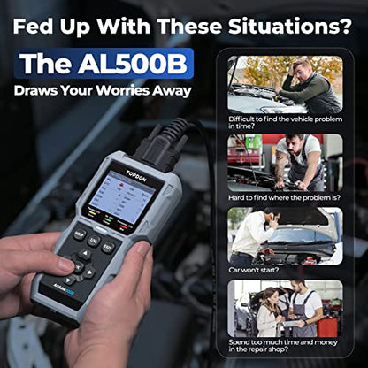 TOPDON AL500B OBD2 Scanner, Battery Tester, 2 in 1 Code Reader | Full OBDII Diagnosis, 12V Battery Tests & 12V/24V Cranking Tests, Charging Tests, Car Diagnostic Tool for All OBDII Cars