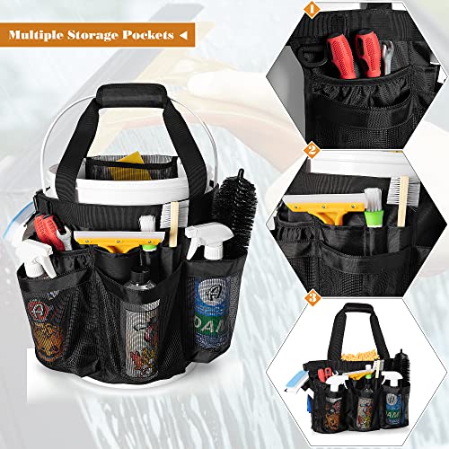 HODRANT 5 Gallon Bucket Organizer with Anti-fall Hooks & Buckle | Car Wash Bucket Caddy with Mesh Pockets, 5 Gallon Cleaning Tools Bag for Home, Auto, Garden & Fishing