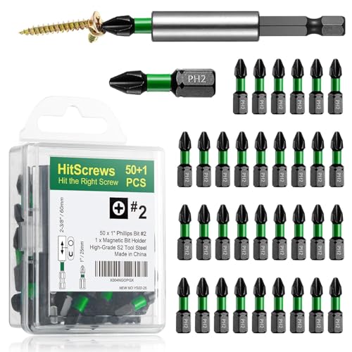 50 Pcs Phillips Bits #2 Impact 1" + Magnetic Bit Holder, S2 Steel Magnetic Screwdriver Bits for Impact Drivers, Home Repair & DIY Use - size: 1"-51pcs