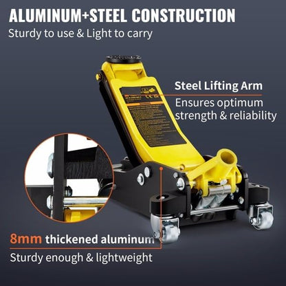 3 Ton Low Profile Garage Floor Jack, Aluminum & Steel Racing Jack, Dual Pump Quick Lift for Cars & Suvs Car Jack, Dual Pump Jack, Floor Jack, Hydraulic Garage Jack