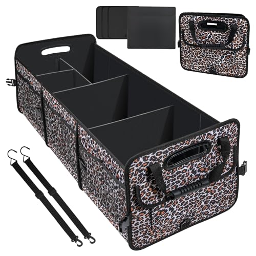 AOPHY Leopard Print Trunk Organizer - 95L Large Capacity, Non-Slip Bottom, Waterproof, Portable Car Storage for SUV, Truck, Sedan - color: Leopard print
