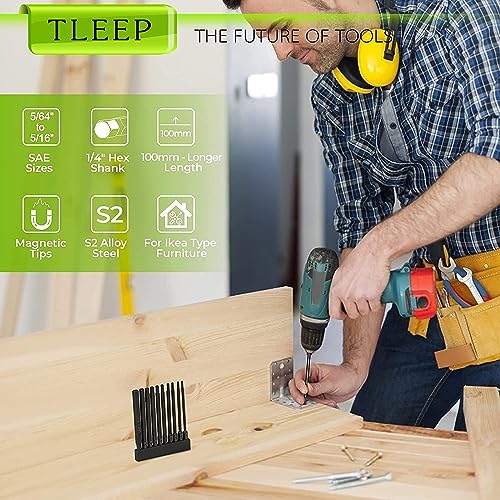 1/4 Inch 100mm Long Allen Wrench Drill Bits with 1/4" Quick Change Bit Driver, Sae Hex Screwdriver Set, Magnetic Allen Key Drill Bit Set 5/64"-5/16" S2 Steel Allen Socket Set for Ikea Furniture - color: Set 9: Sae and Quick Change Bit Driver