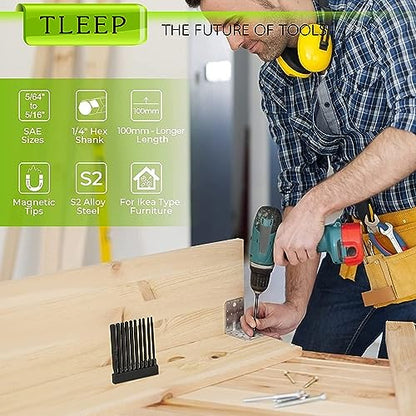 1/4 Inch 100mm Long Allen Wrench Drill Bits with 1/4" Quick Change Bit Driver, Sae Hex Screwdriver Set, Magnetic Allen Key Drill Bit Set 5/64"-5/16" S2 Steel Allen Socket Set for Ikea Furniture - color: Set 9: Sae and Quick Change Bit Driver