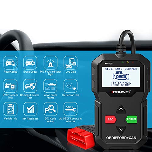 KONNWEI KW590 OBD2 Diagnostic Tool – Battery Tester, Full OBDII Functions Code Reader, Engine Fault Code Scanner, Check Engine Light Reset, Universal Car OBD2 Scanner,or Vehicles 1996 & Newer