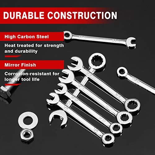 SPEEDWOX 10-Piece Mini Wrench Set, Standard SAE Sizes, High Carbon Steel, Portable Canvas Bag - size: SAE
