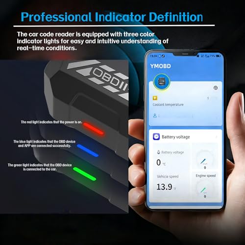 Wireless Bluetooth OBD2 Scanner, Auto Code Reader with Check Engine Light Reset, Live Data & I/M Readiness, USB Car Diagnostic Tool for iOS Android, Free YMOBD App, Compatible with Torque AlfaOBD