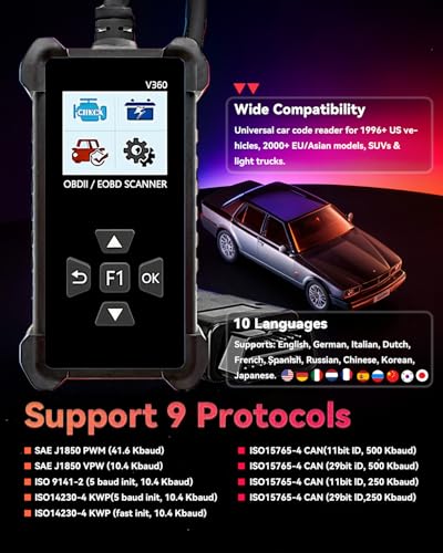 OBD2 Scanner Car Code Reader with Voltage Test - Read & Erase Check Engine Light Fault Codes, Live Data/Freeze Frame, Plug-and-Play CAN Diagnostic Tool for All Cars 1996 & Newer