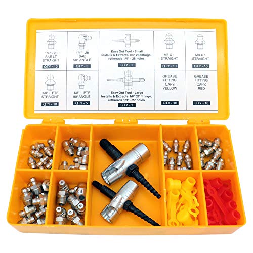 LockNLube Complete Grease Fitting Replacement Kit - SAE and metric Zerks, multi-tools, fitting caps
