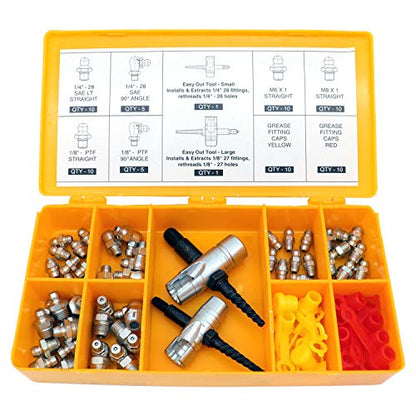 LockNLube Complete Grease Fitting Replacement Kit - SAE and metric Zerks, multi-tools, fitting caps