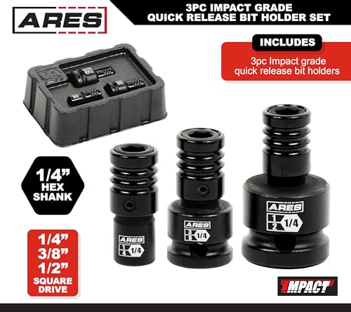 ARES 22035 – 3-Piece Impact Grade Quick Release Bit Holder Set – 1/4-Inch, 3/8-Inch, and 1/2-Inch Drive - Compatible With 1/4-Inch Hex Shank Bits - Quick Release Mechanism for Rapid Attach and Release - size: 3-Piece Impact Grade Quick Release Bit Holder