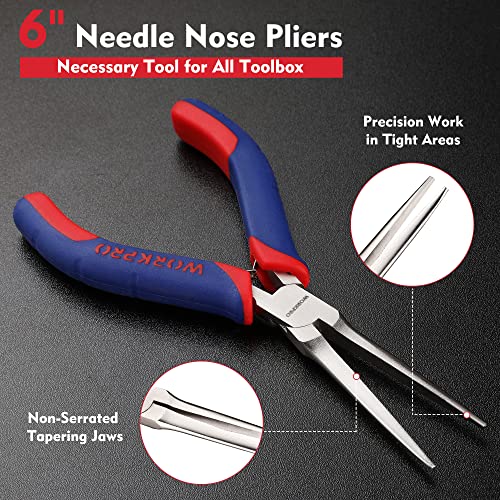 WORKPRO 6" Needle Nose Pliers (Smooth Jaw), Mini Long Nose Pliers with Comfort Grip Handles, Jewelry Pliers for Wire Wrapping, Crafts, Jewelry Making Supplies, 6" 1PC - size: 6" 1PC