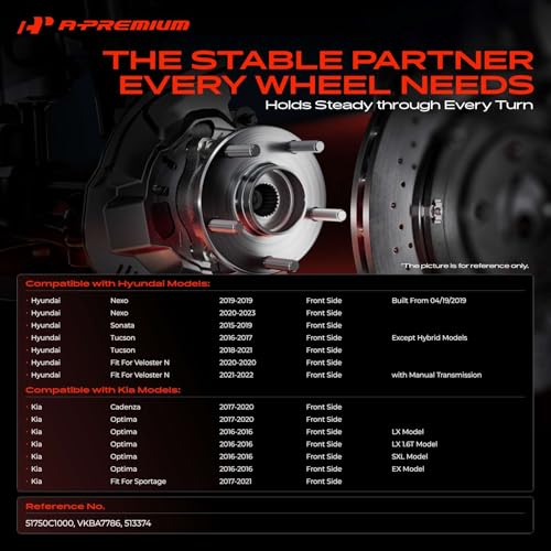 A-Premium Front Wheel Bearing and Hub Assembly with 5-Lug Compatible with Hyundai Sonata 2015-2019, Tucson 2016-2021, Veloster N 2020-2022, Nexo 2019-2023 & Kia Optima, Sportage, Cadenza