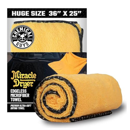 Chemical Guys Large Microfiber Drying Towel for Cars Trucks SUVs RVs and Motorcycles, Large 36 x 25 Inch Yellow Absorbent Exterior Drying Towel - size: 36"x25", style: 1 pack