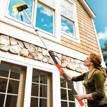 12FT Car Wash Brush with Extension Pole - Telescoping Long Handle Cleaning Tool with Non-Scratch Soft Bristles - Heavy Duty Aluminum Pole for RV, Truck, Boat, Solar Panels & High Windows