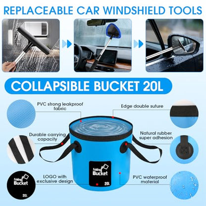 36Pcs Blue Car Wash Detailing Kit，Car Cleaning Set with Foam Gun Sprayer，Long-Handle Brush Mop，Large Collapsible Bucket，Complete Car Wash Supply Gift for Men and Women