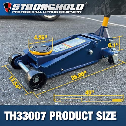 STRONGHOLD 3 Ton Hydraulic Dual Pump Garage Jack (6000 LBS) – Heavy-Duty Steel Floor Jack, Quick Start Lift, 5-1/4” to 18-1/4” Range, 360° Swivel Saddle