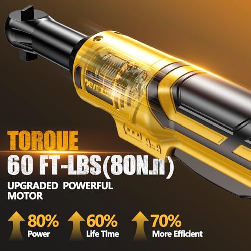 3/8" Cordless Power Ratchet Wrench Compatible with Dewalt 20V Battery (Tool Only), 60FT Torque, 0-400RPM Variable Speed Motor, Extended Wrench with 7 Sockets, 1/4" Adapter, 3" Extension Bar