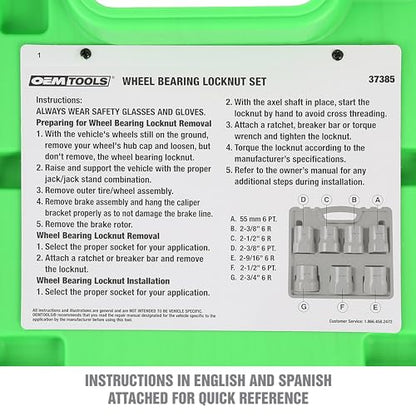 OEMTOOLS 37385 7 Piece Wheel Bearing Locknut Set, Remove and Install Wheel Bearing Locknuts, for Use with Many Dodge, Ford, and Toyota SUVs and Trucks