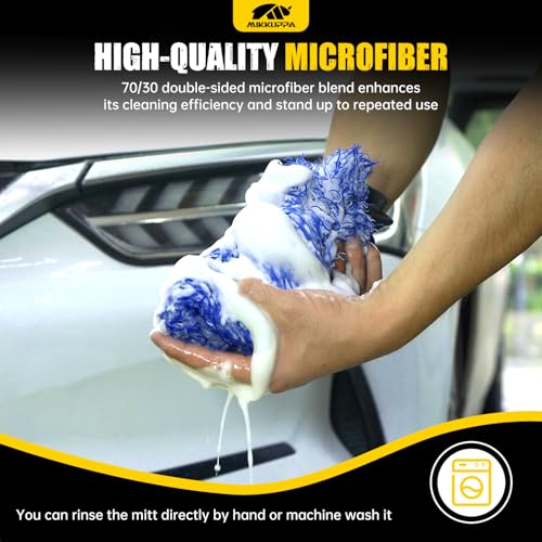 MIKKUPPA Microfiber Car Wash Mitt, Blue, 2 Pack, 11" x 8" | Double-Sided Ultra Absorbent Scratch Free Premium Blend Glove for Car Washing Home Cleaning - color: Blue