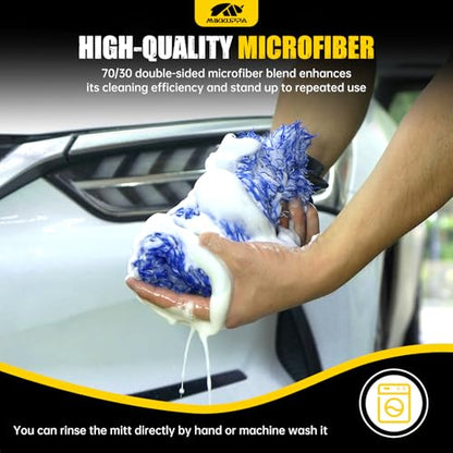 MIKKUPPA Microfiber Car Wash Mitt, Blue, 2 Pack, 11" x 8" | Double-Sided Ultra Absorbent Scratch Free Premium Blend Glove for Car Washing Home Cleaning - color: Blue