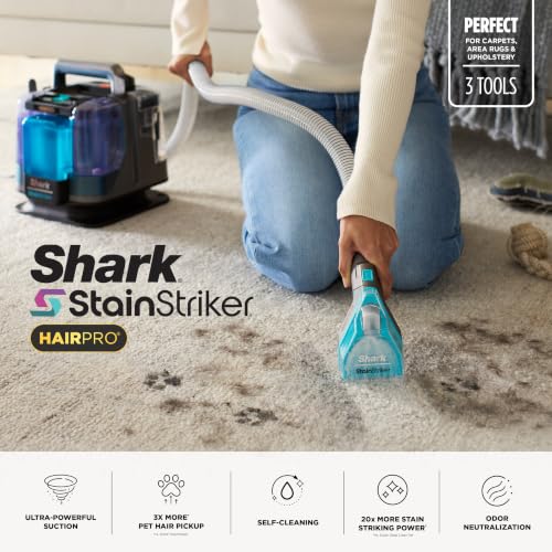 Shark StainStriker HairPro | Portable Carpet, Upholstery & Rug Cleaner | 3 Tools | Self-Cleaning | Perfect for Pets | Ultra-Powerful Stain & Odor Remover | Pet & OXY Solutions | Teal | PX253BRN - style: StainStriker w/ HairPro + 3 Tools