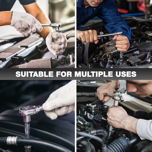 EACELIY 44pcs 3/8" Drive Impact Socket Set,Drive Master Socket Set,SAE/Metric, Deep & Shallow with 3/8" Drive Head Ratchet,Universal Joint,Extension bar (3” & 6”),6 Point,CR-V Steel，Mirror Chrome - size: 44PCS 3/8inch