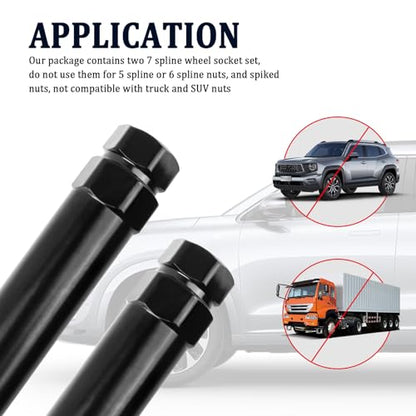 2PCS Lug Nut Socket Set,7 Spline Wheel Lock Removal Kit for Disassembling and Installing Nuts,Universal Automotive Tools Splines Socket Set Compatible 7 Splines Nuts (7 Spline-2 Pack)