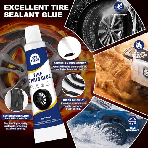 42Pcs Tire Repair Plugs Screws with 2 Tube Sealant &Screwdriver | 3 Sizes Fast Self-Sealing Tire Repair Rubber Plug Nail Kit, Car Motorcycle Truck ATV, Quick Fix Screw-in Tire Glue