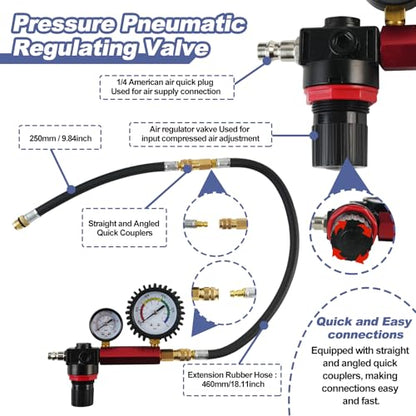 46PCS Engine Compression Testers, Petrol Diesel Cylinder Leak Down | Compression and Leakage Test Kit, Dual Gauge Engine Compression Tester Kit for HDi, TDCi, Pumpe Duse Engine