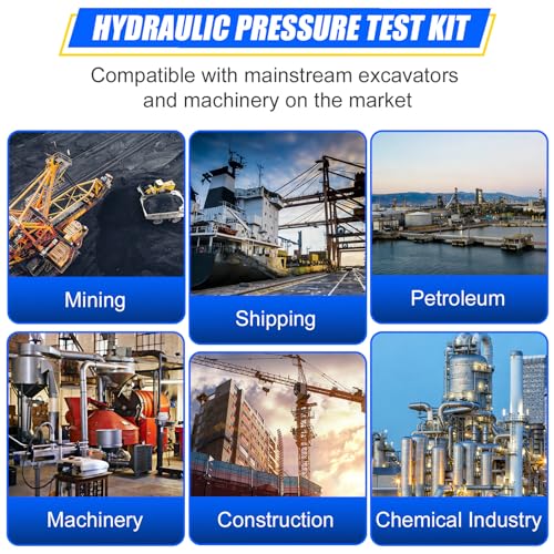 Hydraulic Pressure Test Kit with Storage Case | 5 Gauges 10-600 Bar/150-10000 PSI, 13 Couplings, 14 Connectors, 5 Hoses, Hydraulic Test Kit for Excavator & Construction