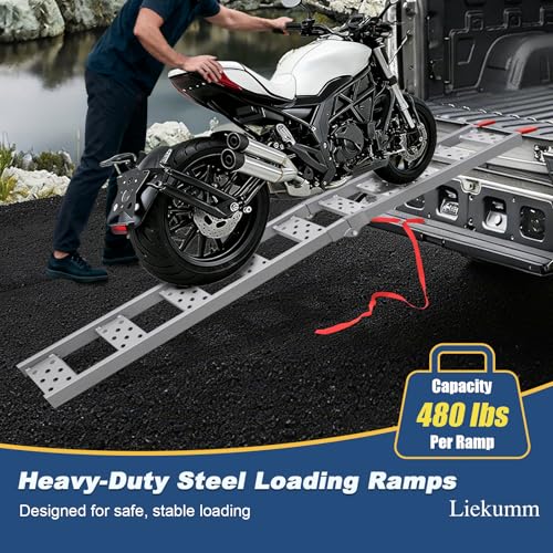LIEKUMM 83" Motorcycle Ramp 1-Pack, 480 lbs Capacity Folding Loading Ramp for Pickup Trucks, Heavy Duty Dirt Bike Ramp for Truck, Trailer (Silver) - size: 83"L(Silver/1PC)