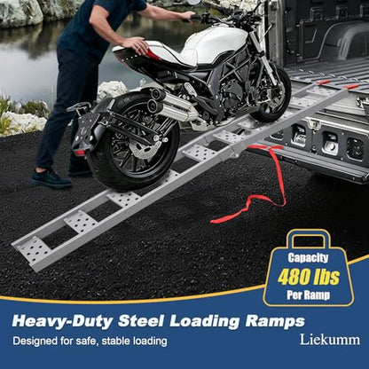 LIEKUMM 83" Motorcycle Ramp 1-Pack, 480 lbs Capacity Folding Loading Ramp for Pickup Trucks, Heavy Duty Dirt Bike Ramp for Truck, Trailer (Silver) - size: 83"L(Silver/1PC)