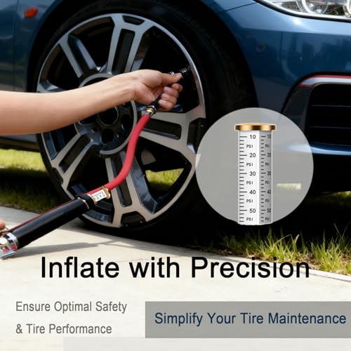 Air Chuck with Pressure Gauge, Heavy Duty Dual Head Tire Inflator Attachment for Air Compressor (1/4" NPT) - for Car, Truck, RV, Motorcycle, Dually Tires